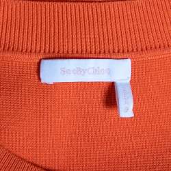 Pre Owned See by Chloe Orange Stretch Knit Ruffle Trimmed Mini Dress S