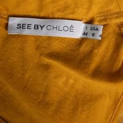 Pre Owned See by Chloe Yellow Knit & Plisse Overlay Detail Sleeveless Mini Dress L