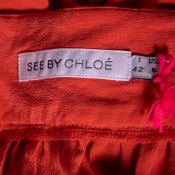 See by Chloe Coral Pink Silk Braided Tasseled Belt Detail Skirt M
