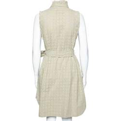 مملوكة مسبقًا See by Chloe Light Green Embroidered Cutwork Sleeveless Belted Midi Dress M