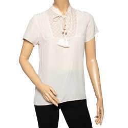 مملوكة مسبقًا See by Chloe Beige Silk Neck Tie Detail Paneled Top M