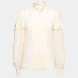 Pre Owned See by Chloe Beige Crepe Ruffle Trim Detailed Long Sleeve Blouse M