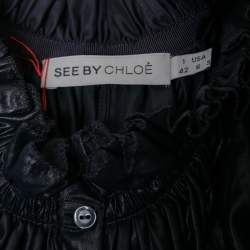 Pre Owned توب سي باي كلوي خامة صناعية أزرق كحلي بكشككشة وأزرار أمامية مقاس متوسط - ميديوم