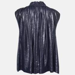 Pre Owned توب سي باي كلوي خامة صناعية أزرق كحلي بكشككشة وأزرار أمامية مقاس متوسط - ميديوم