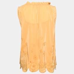 Pre Owned See by Chloe Yellow Crepe De Chine Floral Embroidered Sleeveless Top M