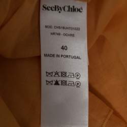 Pre Owned See by Chloe Yellow Crepe De Chine Floral Embroidered Sleeveless Top M