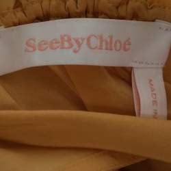 Pre Owned See by Chloe Yellow Crepe De Chine Floral Embroidered Sleeveless Top M