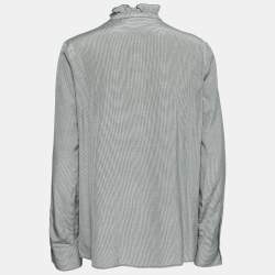 Pre Owned بلوزة سي باي كلوي طرف مكشكش كريب ميكرو كاروهات رصاصي مقاس كبير - لارج