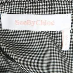 Pre Owned بلوزة سي باي كلوي طرف مكشكش كريب ميكرو كاروهات رصاصي مقاس كبير - لارج