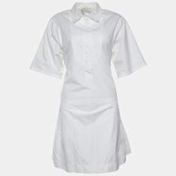 See by Chloe White Cotton Pleated Trim Shirt Dress L
