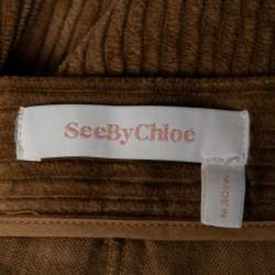 Pre Owned See by Chloe Brown Corduroy Cotton Cropped Wide Pants L