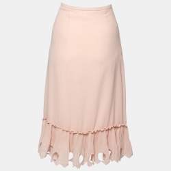 Pre Owned See by Chloe Pink Chiffon Embroidered Hem Detail Midi Skirt L