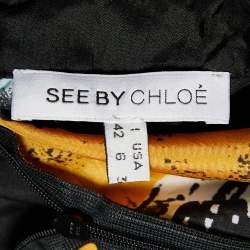 Pre Owned See by Chloe Black Abstract Print Silk Long Sleeve Tunic Dress L