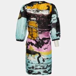 Pre Owned See by Chloe Black Abstract Print Silk Long Sleeve Tunic Dress L
