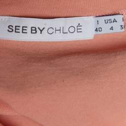 Pre Owned See by Chloe Peach Logo Print Cotton Long Sleeve T-Shirt Dress S