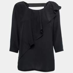 Pre Owned See by Chloe Black Silk Ruffled Top M