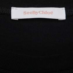 See by Chloe Black Cotton Scalloped Mini Dress XS   