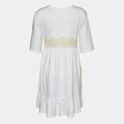 See by Chloe White Lace & Cotton Knit Mini Dress L