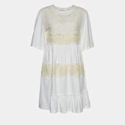 See by Chloe White Lace & Cotton Knit Mini Dress L