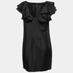 Pre Owned See by Chloe Black Crepe Ruffled Sleeves Midi Dress M
