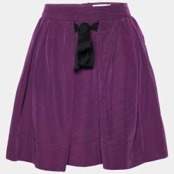 See by Chloe Purple Cotton Pleated Tie Detail Mini Skirt M