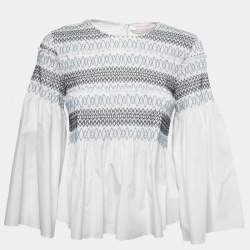 Pre Owned See by Chloe White Cotton Smocked Detail Top M