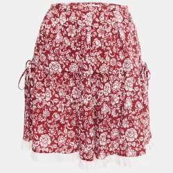 Pre Owned See by Chloe Red Floral Printed Cotton Lace Trimmed Mini Skirt S