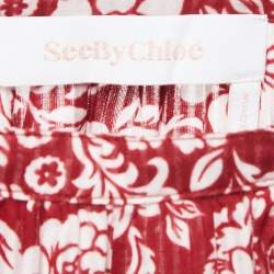 Pre Owned See by Chloe Red Floral Printed Cotton Lace Trimmed Mini Skirt S