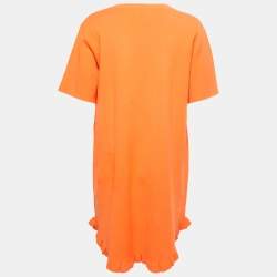 مملوكة مسبقًا See by Chloe Burnt Brown Stretch Knit Ruffled Hem Shift Dress XL