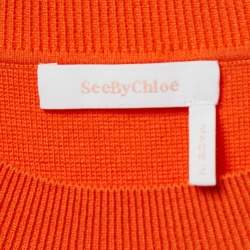 مملوكة مسبقًا See by Chloe Burnt Brown Stretch Knit Ruffled Hem Shift Dress XL