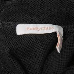 Pre Owned See by Chloe Black Embroidered Cotton Blend Ruffled Mesh Top M