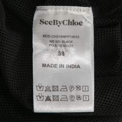 Pre Owned See by Chloe Black Embroidered Cotton Blend Ruffled Mesh Top M