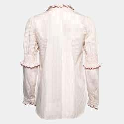 Pre Owned See by Chloe Beige Striped Cotton Ruffled Shirt S