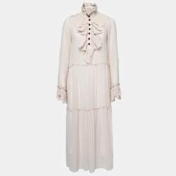 See by Chloe Beige Crepe de Chine Ruffled Tiered Maxi Dress M