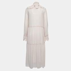 See by Chloe Beige Crepe de Chine Ruffled Tiered Maxi Dress M