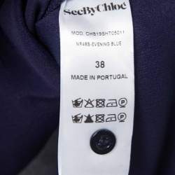 Pre Owned See by Chloe Dark Purple Crepe Ruffle Detail High Neck Long Sleeve Top M