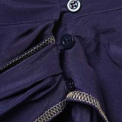 Pre Owned See by Chloe Dark Purple Crepe Ruffle Detail High Neck Long Sleeve Top M