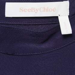 Pre Owned See by Chloe Dark Purple Crepe Ruffle Detail High Neck Long Sleeve Top M