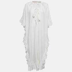 Pre Owned See by Chloe White Cotton Ruffle Detailed Asymmetrical Maxi Dress M