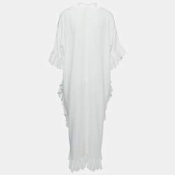 Pre Owned See by Chloe White Cotton Ruffle Detailed Asymmetrical Maxi Dress M