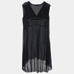 Pre Owned See by Chloe Black Cotton Lace Trim Tie Detail Mini Dress XL