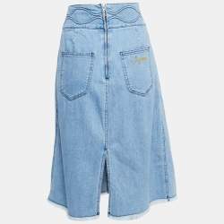 Pre Owned See by Chloe Blue Washed Denim Raw-Trimmed Midi Skirt L