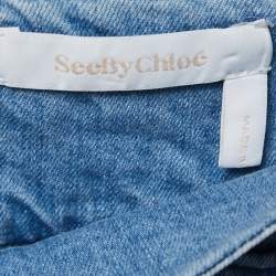 Pre Owned See by Chloe Blue Washed Denim Raw-Trimmed Midi Skirt L