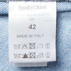 Pre Owned See by Chloe Blue Washed Denim Raw-Trimmed Midi Skirt L
