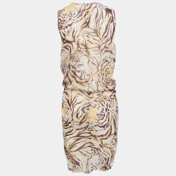Pre Owned See by Chloe Brown/Yellow Tiger Print Silk Tie Waist Sleeveless Short Dress S
