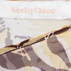 Pre Owned See by Chloe Brown/Yellow Tiger Print Silk Tie Waist Sleeveless Short Dress S