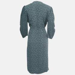 Pre Owned See by Chloe Dark Green Dotted & Floral Printed Crepe Wrap Midi Dress L