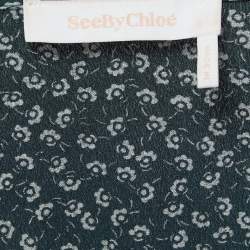 Pre Owned See by Chloe Dark Green Dotted & Floral Printed Crepe Wrap Midi Dress L