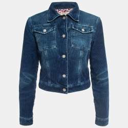 Pre Owned See by Chloe Blue Distressed Corduroy Button Front Cropped Jacket S