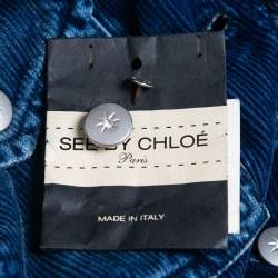 Pre Owned See by Chloe Blue Distressed Corduroy Button Front Cropped Jacket S